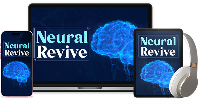 Neural Revive shown on phone, laptop, tablet and headphones